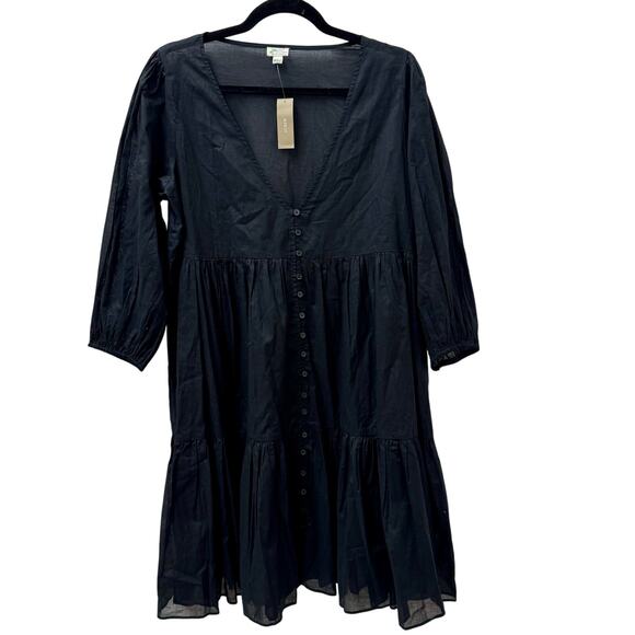 J Crew Small Button Front Black Cotton Beach Dress NWT - Picture 2 of 9